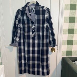 NWT Sara Campbell Navy and White Checkered Shirt Dress Size L